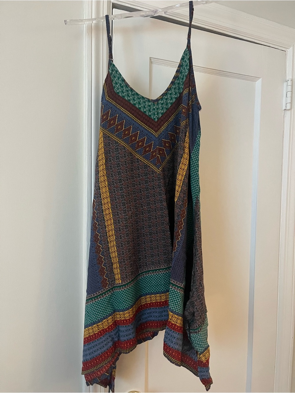 Boho Print Spaghetti Strap Dress in Green and Multicolor